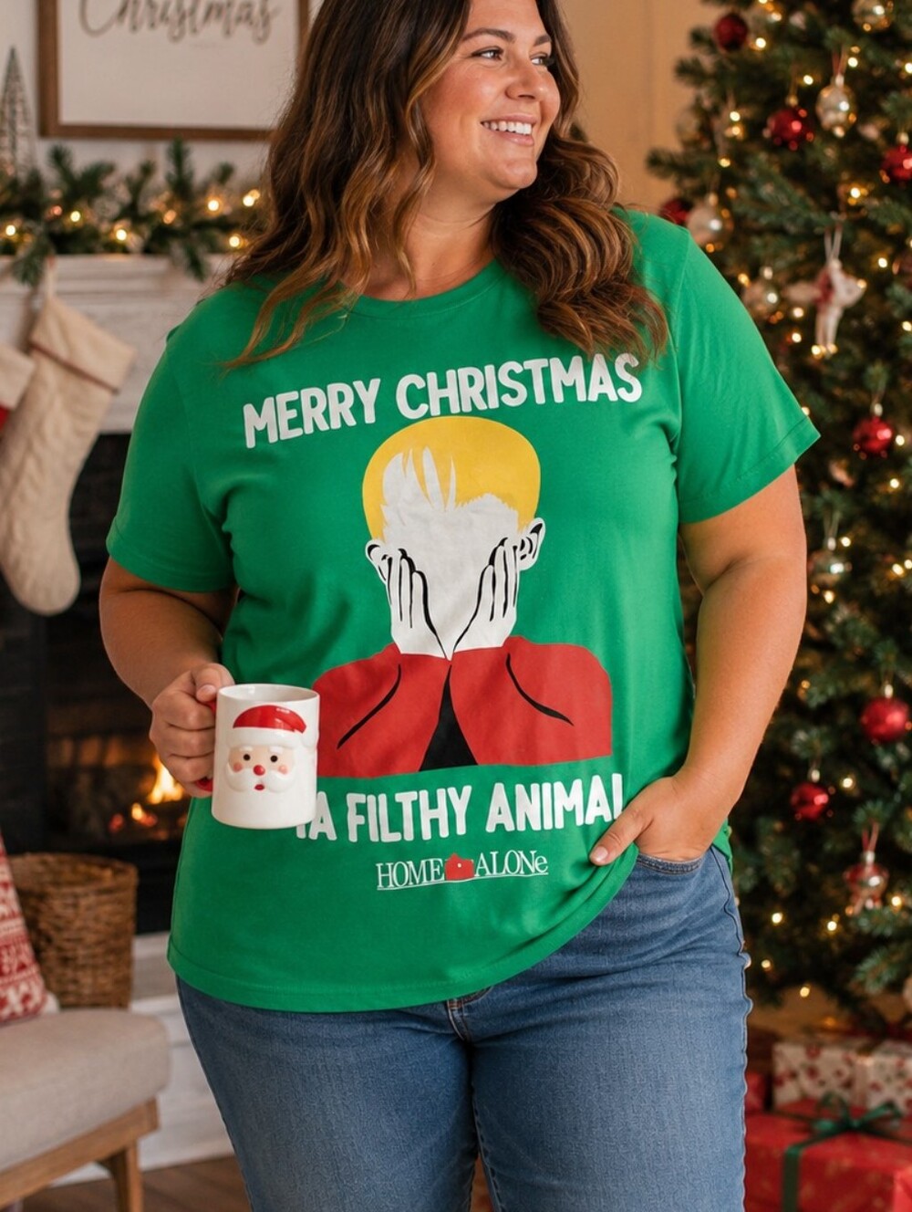 Home Alone Merry Christmas Ya Filthy Animal Kevin Graphic Tee Holiday Women's 2X
